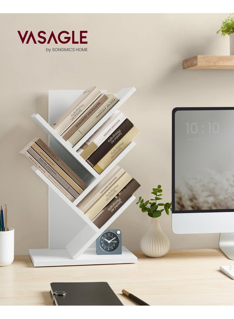 VASAGLE Tree Bookshelf, 5-Tier Bookcase, Small Bookshelf, Space-Saving Corner Shelf, Book Tree, Holds Books, CDs, Games, for Bedroom, Living Room, Home Office, Cloud White - Image 2